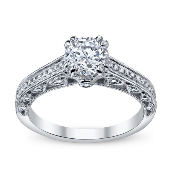 Milgrain-Edged 14K White Gold Engagement Mounting