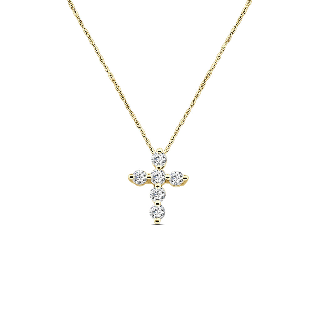 10K Yellow Gold Diamond Cross Necklace - Round Shape, 0.33ct Natural Diamond