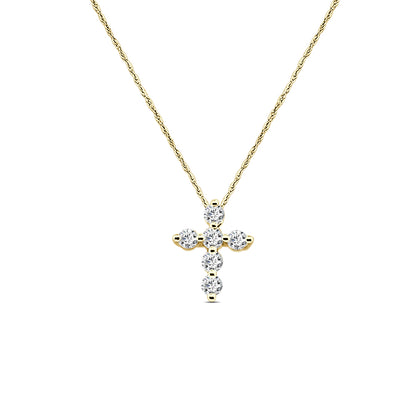 10K Yellow Gold Diamond Cross Necklace - Round Shape, 0.33ct Natural Diamond