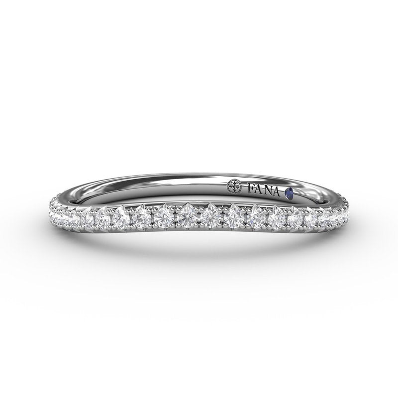 Curved 14 Karat White Gold Wedding Band with Natural Diamond 0.25ct