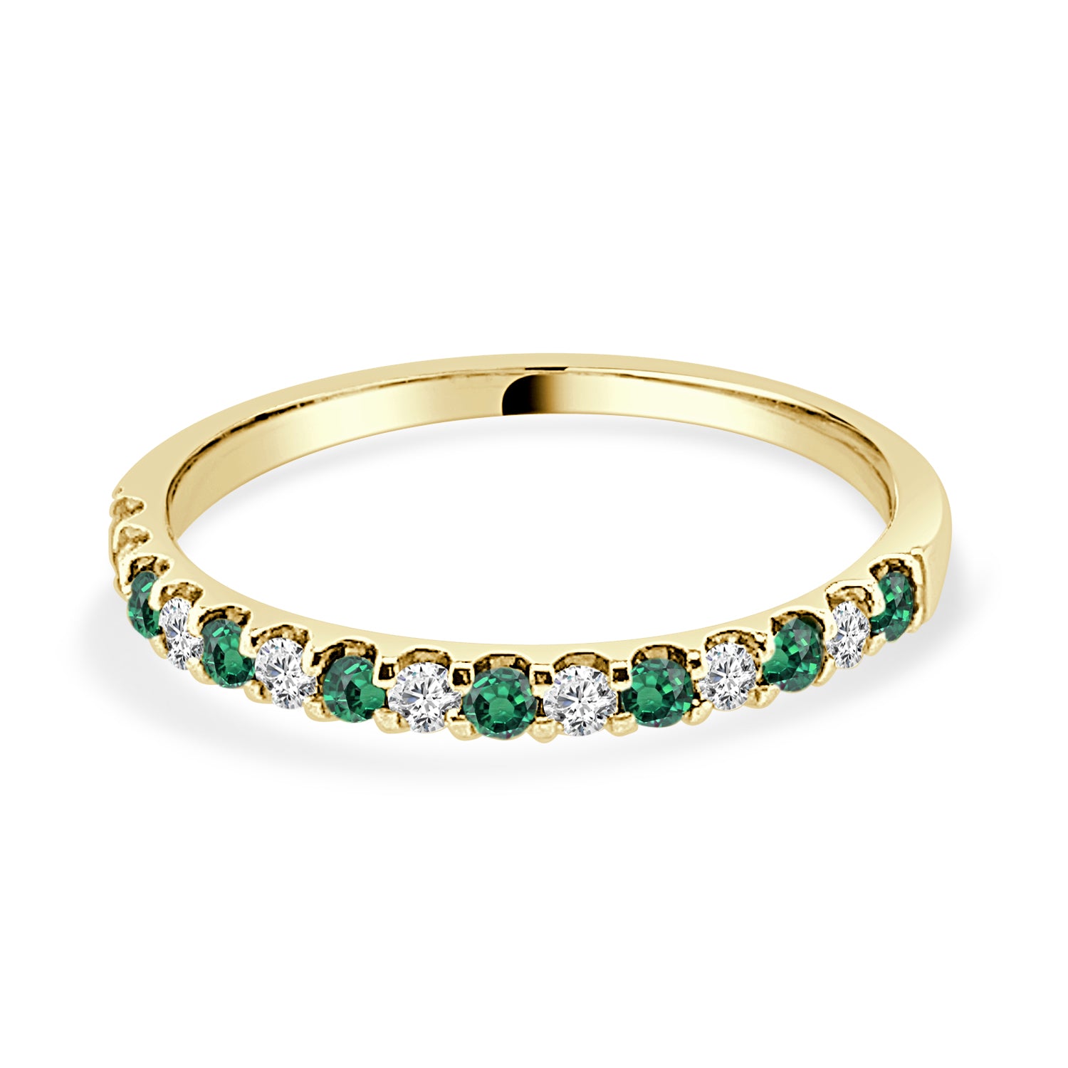 14K Yellow Gold Ring with Alternating Emerald and Diamond - 0.16 Carat