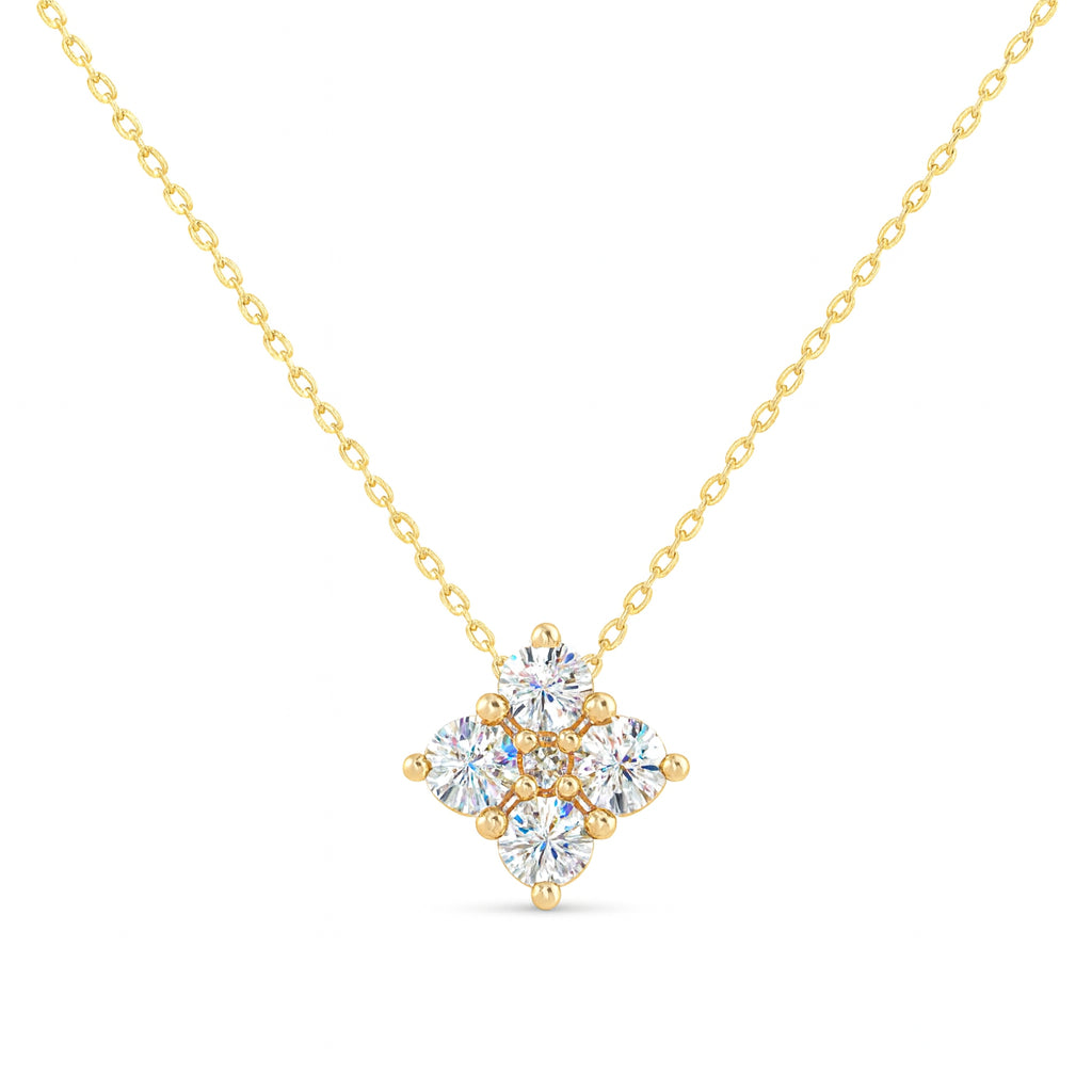 Floral Slider Necklace in 14 Karat Yellow Gold with Natural 0.75 Carat Diamond, Round Shape