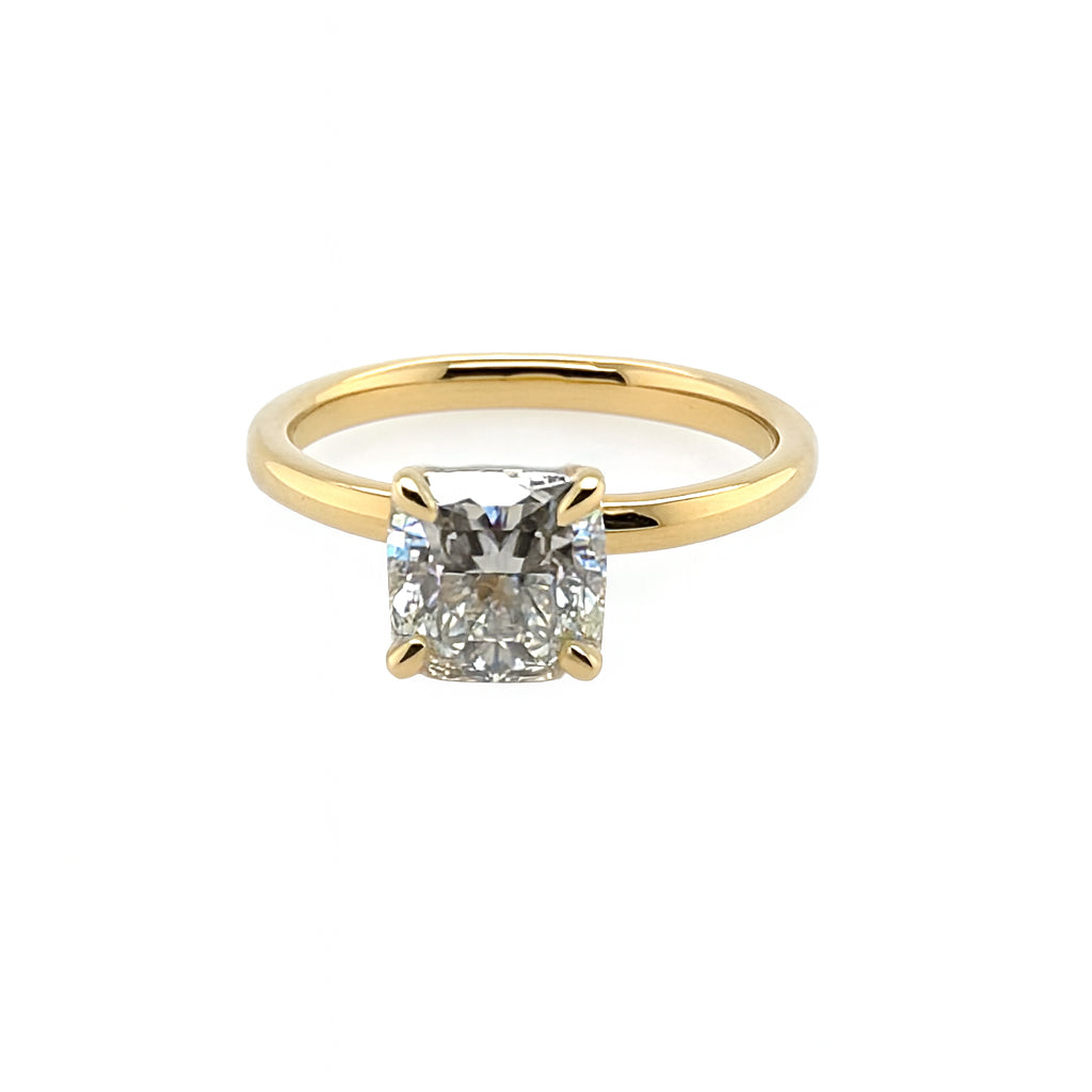 14K Yellow Gold Lab Diamond Square Cushion Solitaire Engagement Ring - 2.15 ct