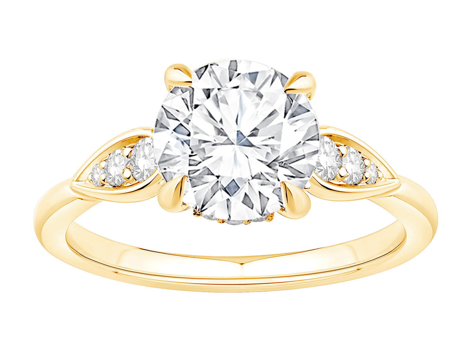 2.00 Carat Round Brilliant Lab Diamond Engagement Ring in 14K Yellow Gold with Accent Lab Diamonds