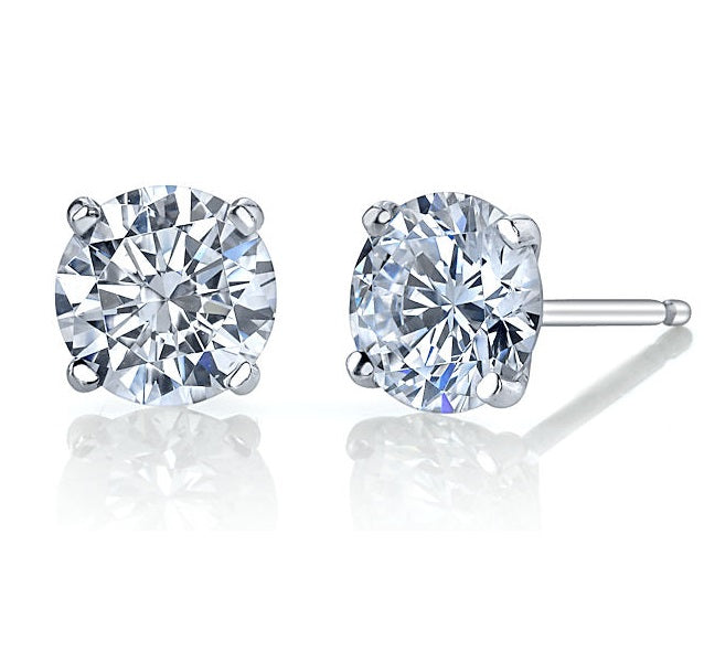 14K White Gold Solitaire Stud Earrings with Lab Diamond Round Shape 2.00 Carat Total Weight