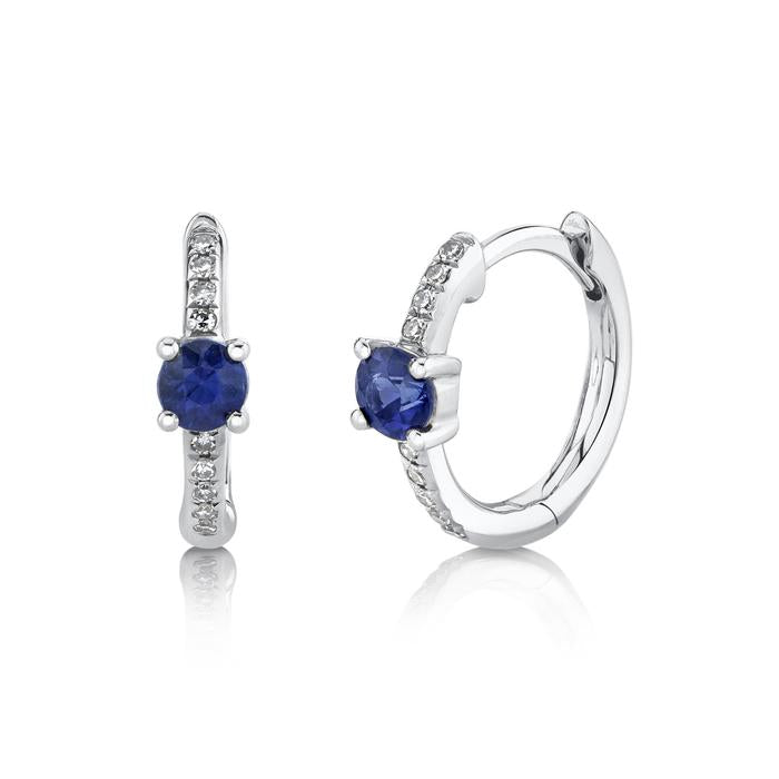 Blue Sapphire 0.33 Carat Huggie Earrings in 14 Karat White Gold