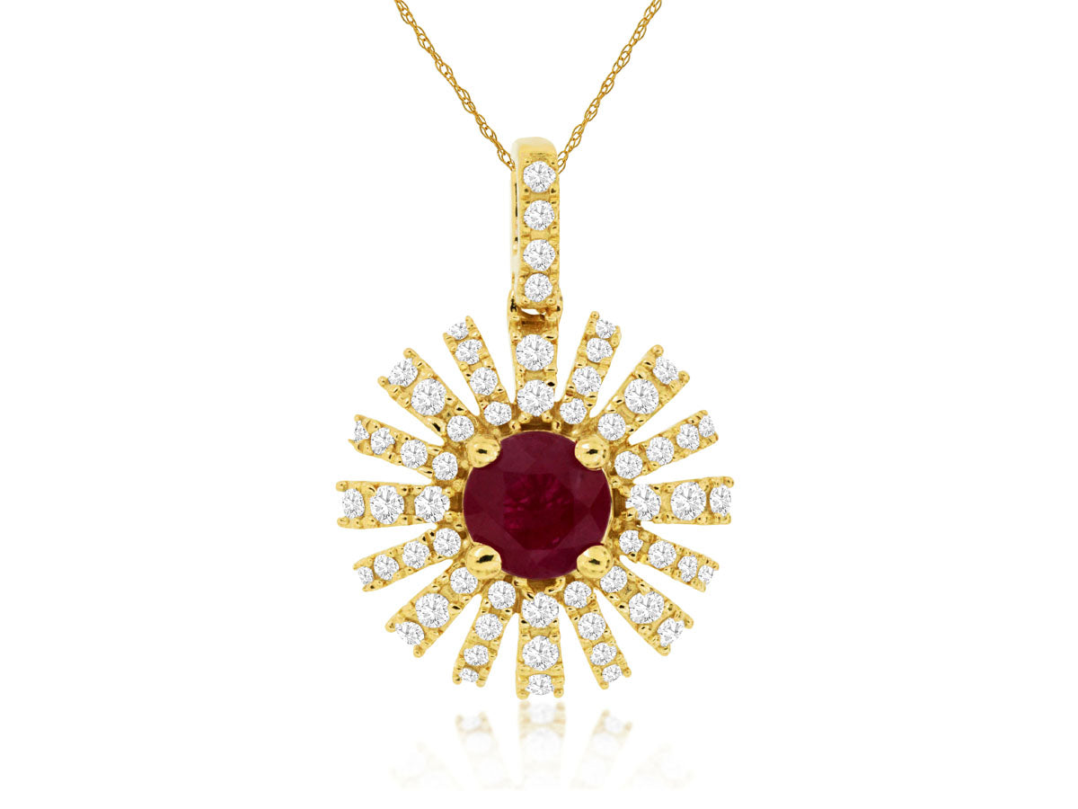 Starburst Ruby 14 Karat Yellow Gold Necklace - Round Shape 0.47 ct