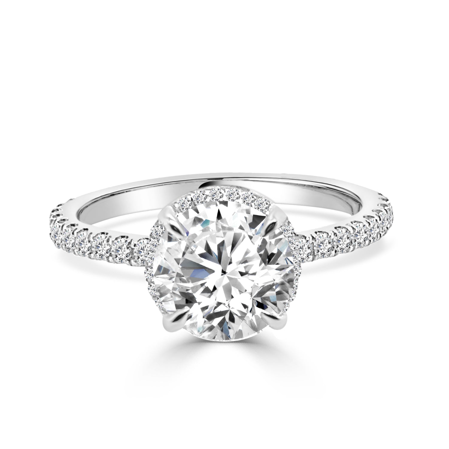14K White Gold Lab Diamond Round Shape Engagement Ring - 2.00 Carats