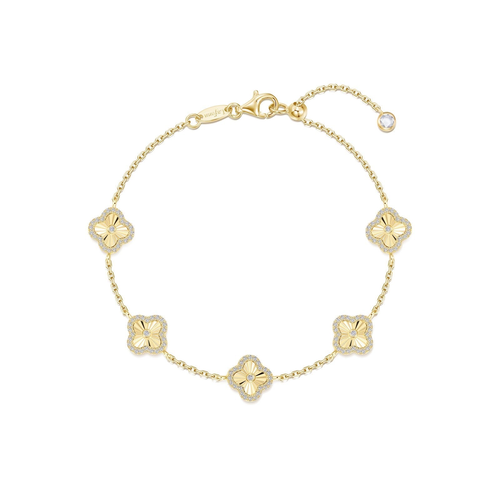 Sparkling Clover Bracelet in Gold Plated Sterling Silver with Lassaire Gems