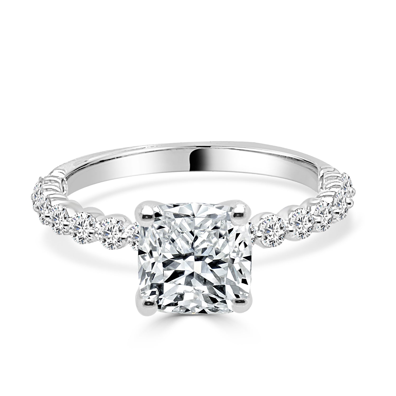 14K White Gold Lab Diamond Cushion Shape Engagement Ring - 1.50 Carat
