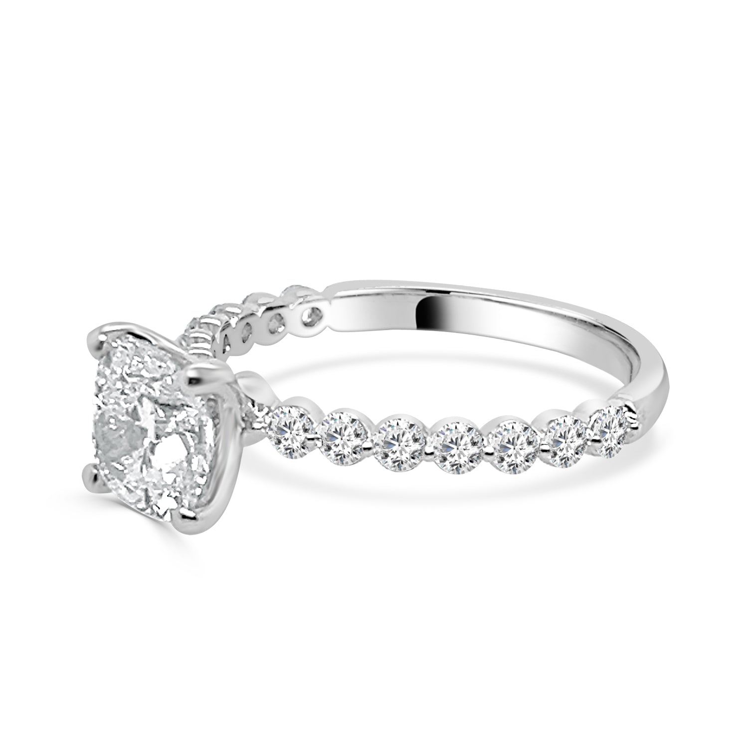 14K White Gold Lab Diamond Cushion Shape Engagement Ring - 1.50 Carat