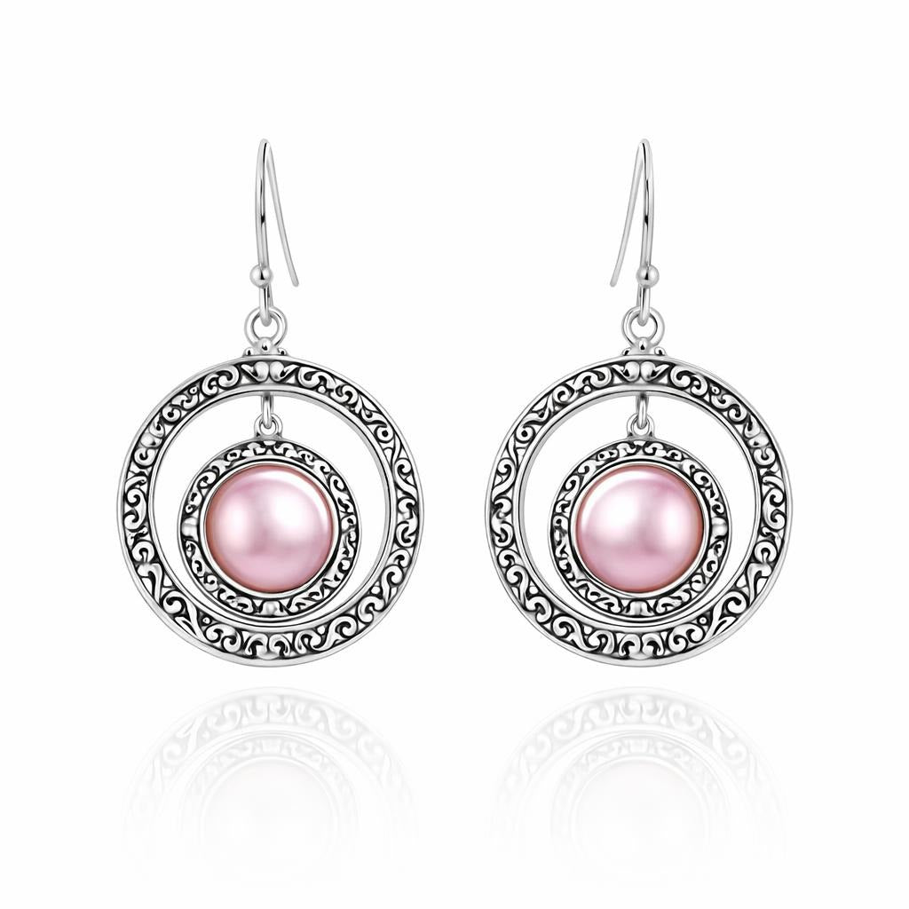 Round Drop Pink Mabe Earrings