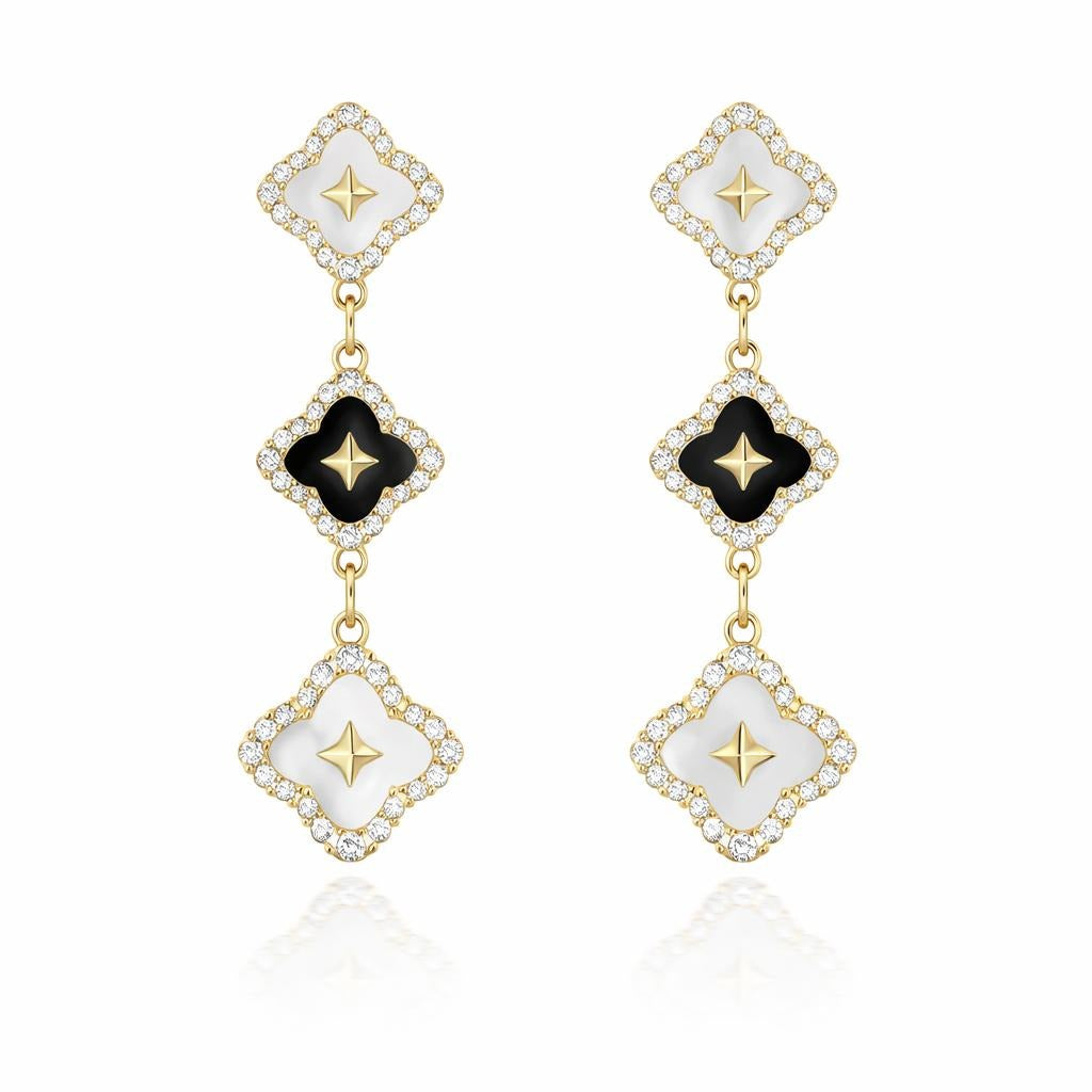 14 Karat Yellow Gold Earrings with Black and White Accents
