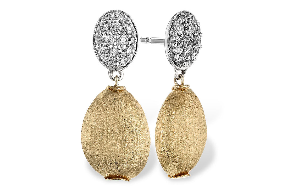 14 Karat Two-Tone Satin Finish Earrings with 0.33 Carat Natural Diamond Accent