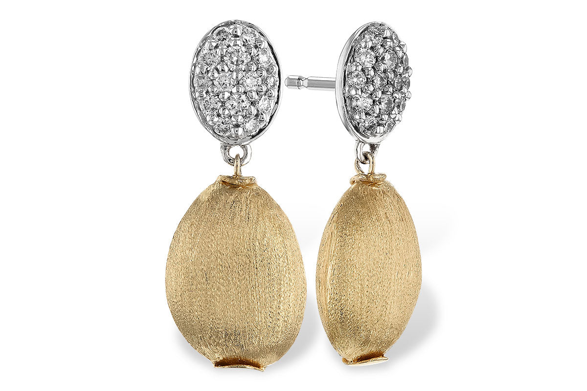14 Karat Two-Tone Satin Finish Earrings with 0.33 Carat Natural Diamond Accent
