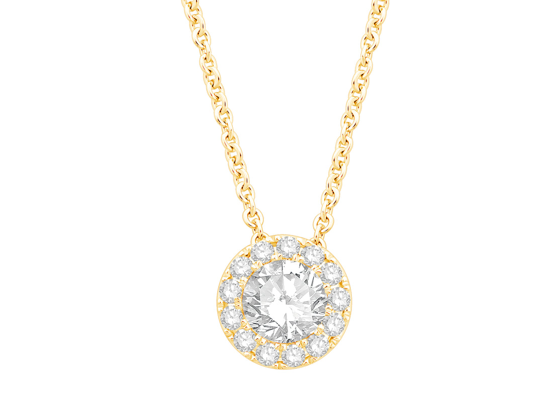 14K Yellow Gold Cable Necklace with Round Halo Pendant and Lab Diamond (1.36 ct)