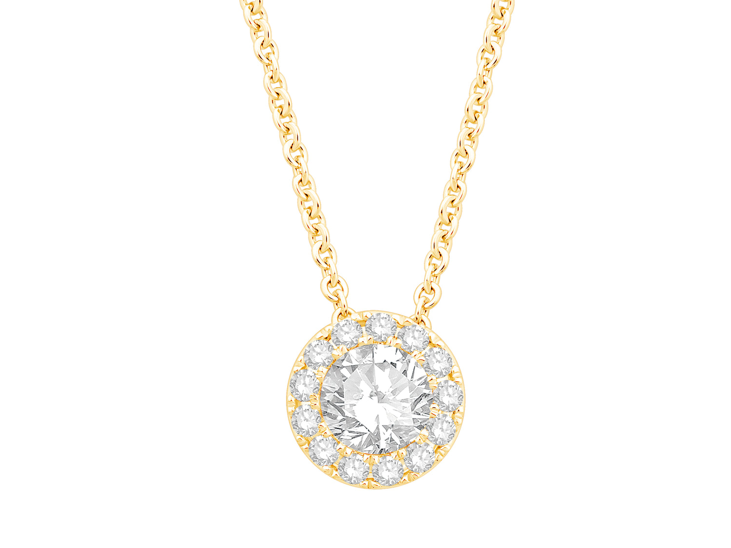 14K Yellow Gold Cable Necklace with Round Halo Pendant and Lab Diamond (1.36 ct)