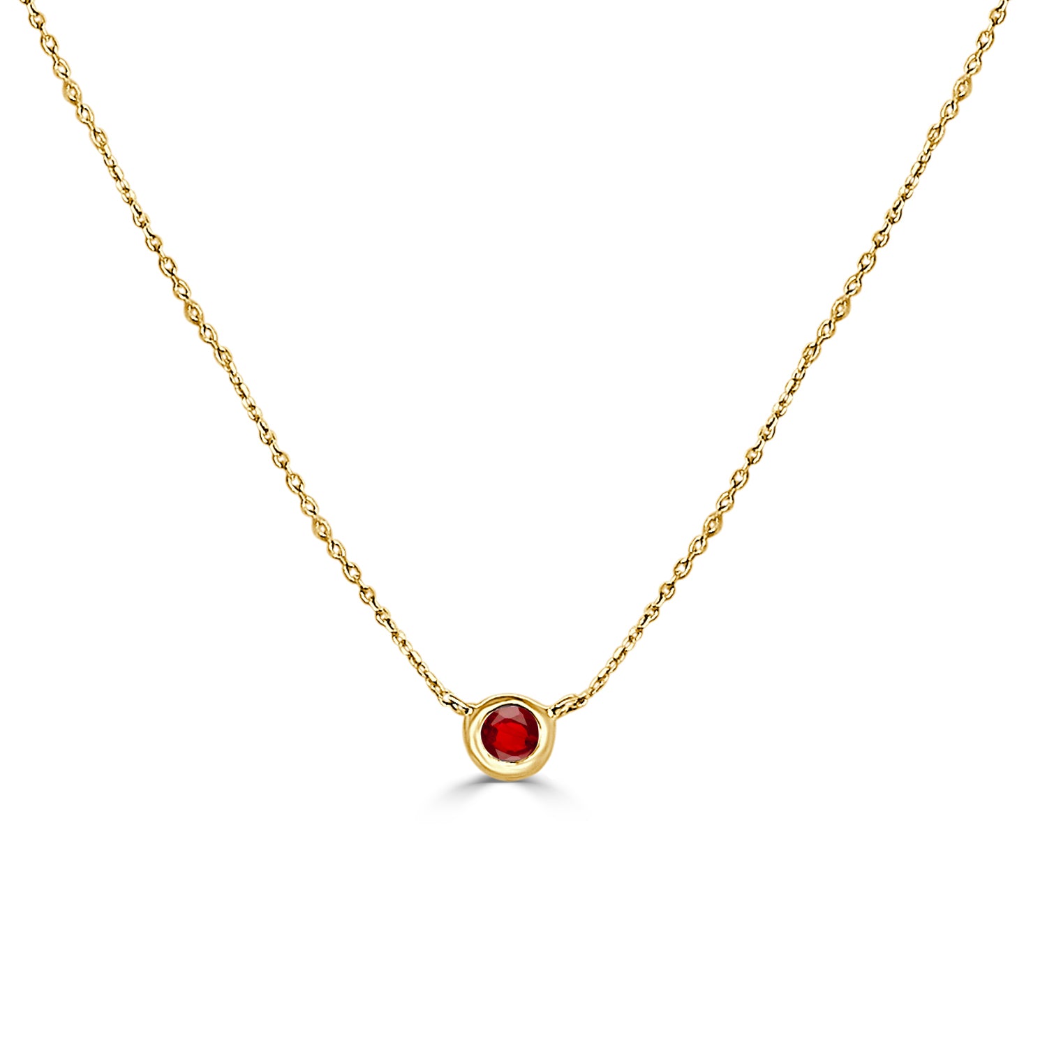 Gorgeous Garnet Bezel Necklace in 14 Karat Yellow Gold, 0.15ct Garnet