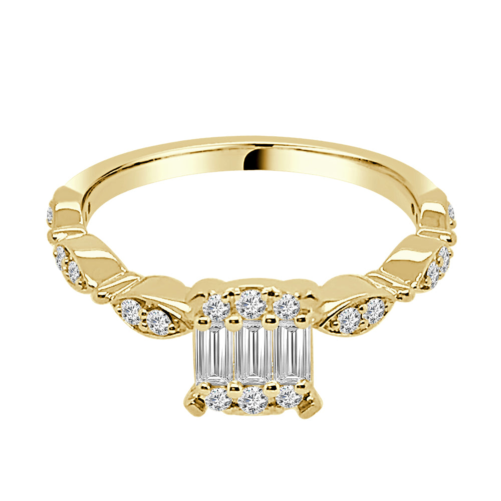 14K Yellow Gold Engagement Ring with Mosaic Center Natural Diamond 0.35ct