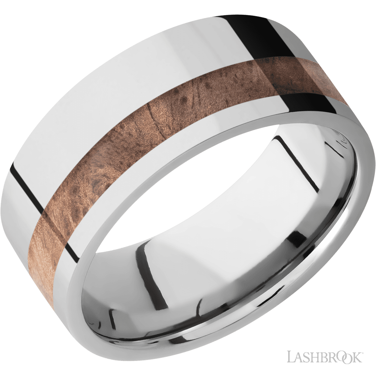 Cobalt Chrome Wedding Band with Off-Centered Pyinmaburl Inlay - Size 10