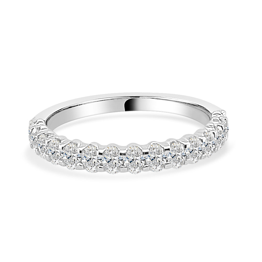 14K White Gold Fancy Oval Shape Diamond Wedding Band - 0.70 Carat