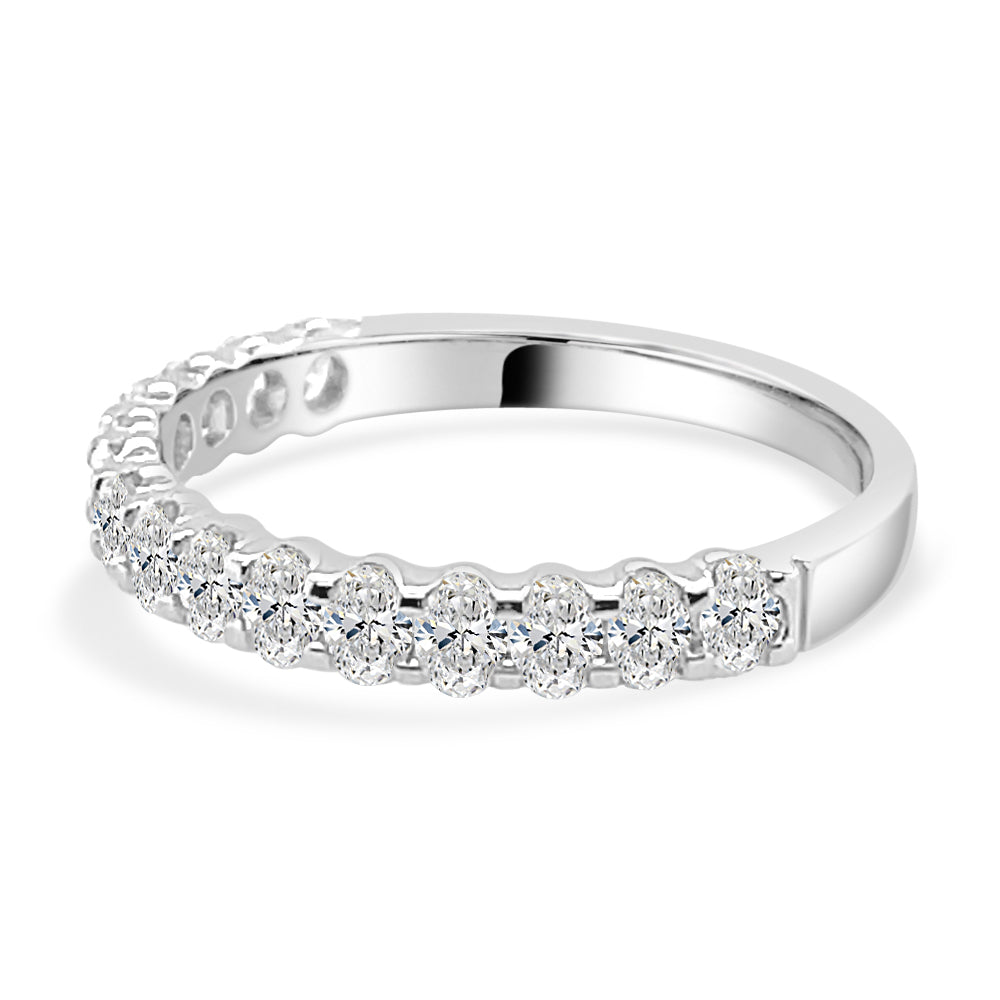 14K White Gold Fancy Oval Shape Diamond Wedding Band - 0.70 Carat