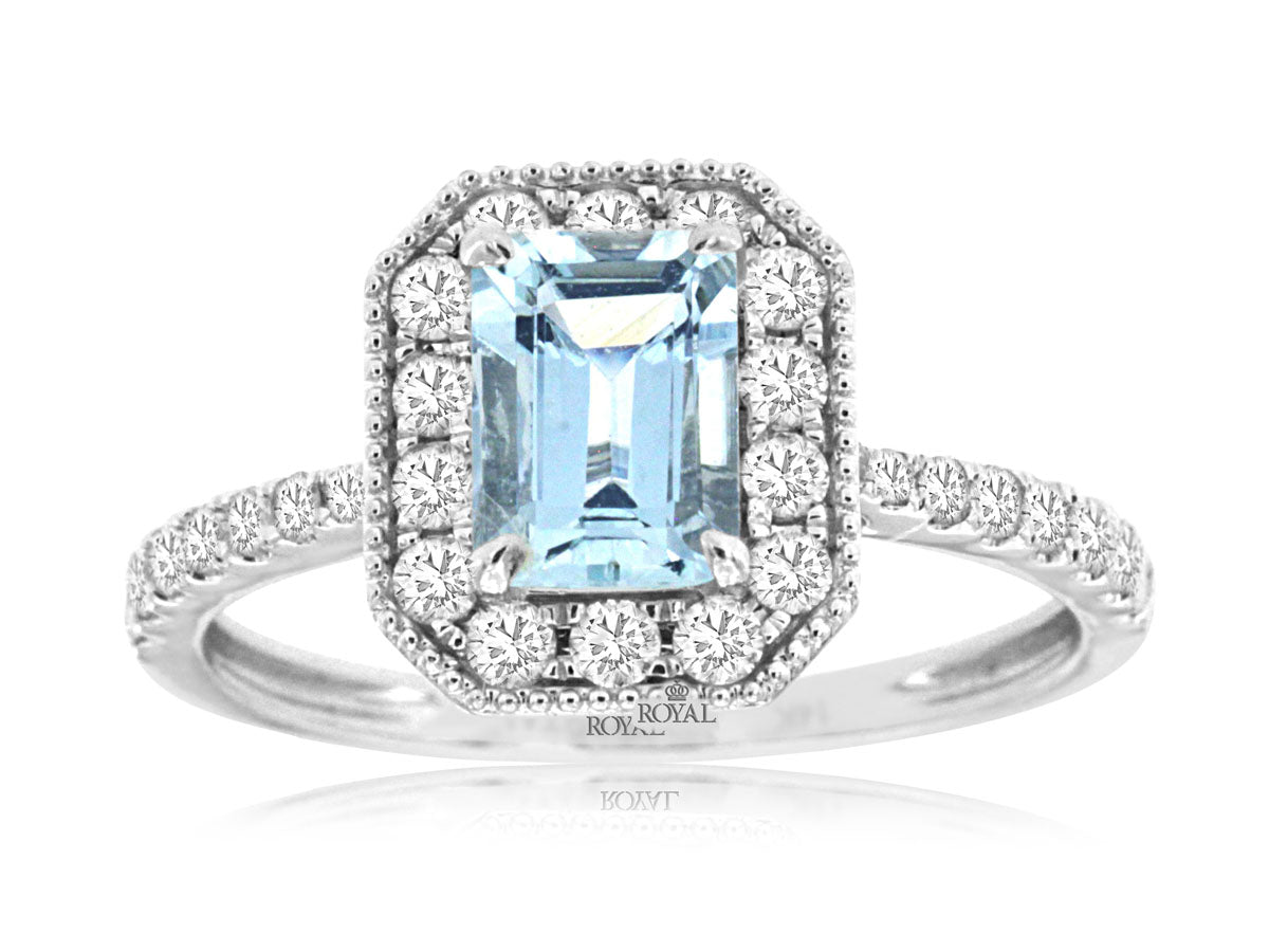 14K White Gold Aquamarine Emerald Shape Ring - 0.87 Carats