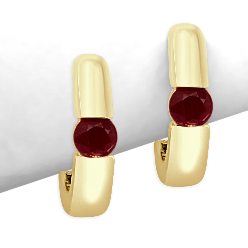 10K Yellow Gold Ruby Single Stone Huggie Earrings - 0.28 Carats
