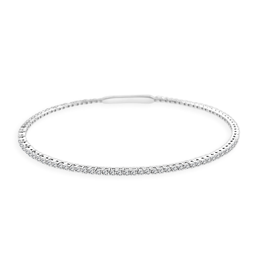 Dazzling 14 Karat White Gold Diamond Eternity Flex Bangle Bracelet with 1.15 Carat Natural Round Shape Diamonds