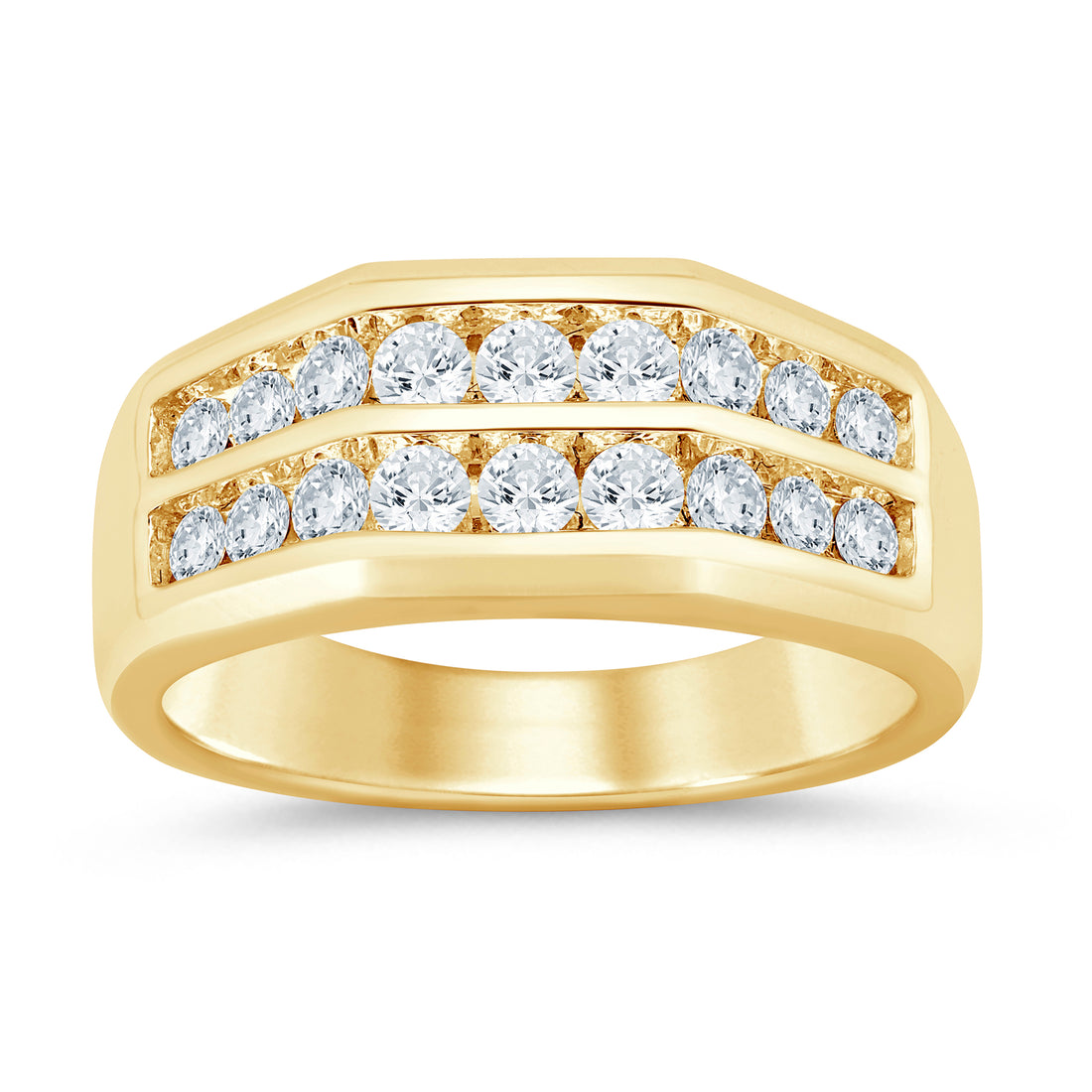 14 Karat Yellow Gold Triple Row Elevated Wedding Band with 1.00 Natural Diamond