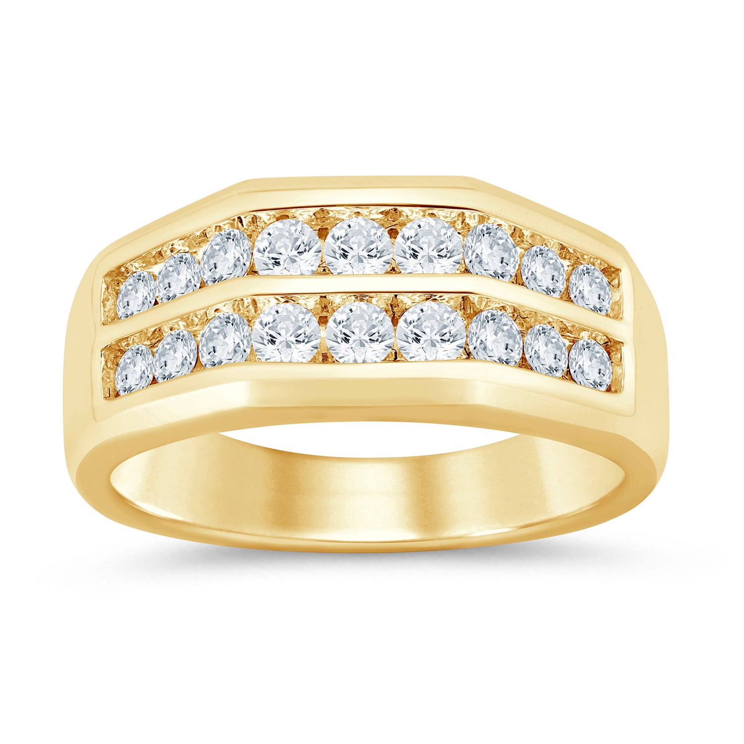 14K Yellow Gold Triple Row Elevated Wedding Band with 1.00 Natural Diamond