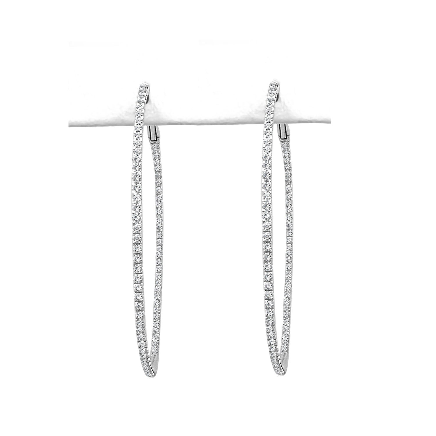 Platinum Shared Prong Diamond Hoop Earrings - 0.99 ct Natural Round Cut Diamonds