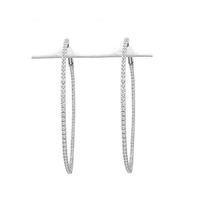 Platinum Shared Prong Diamond Hoop Earrings - 0.99 ct Natural Round Cut Diamonds
