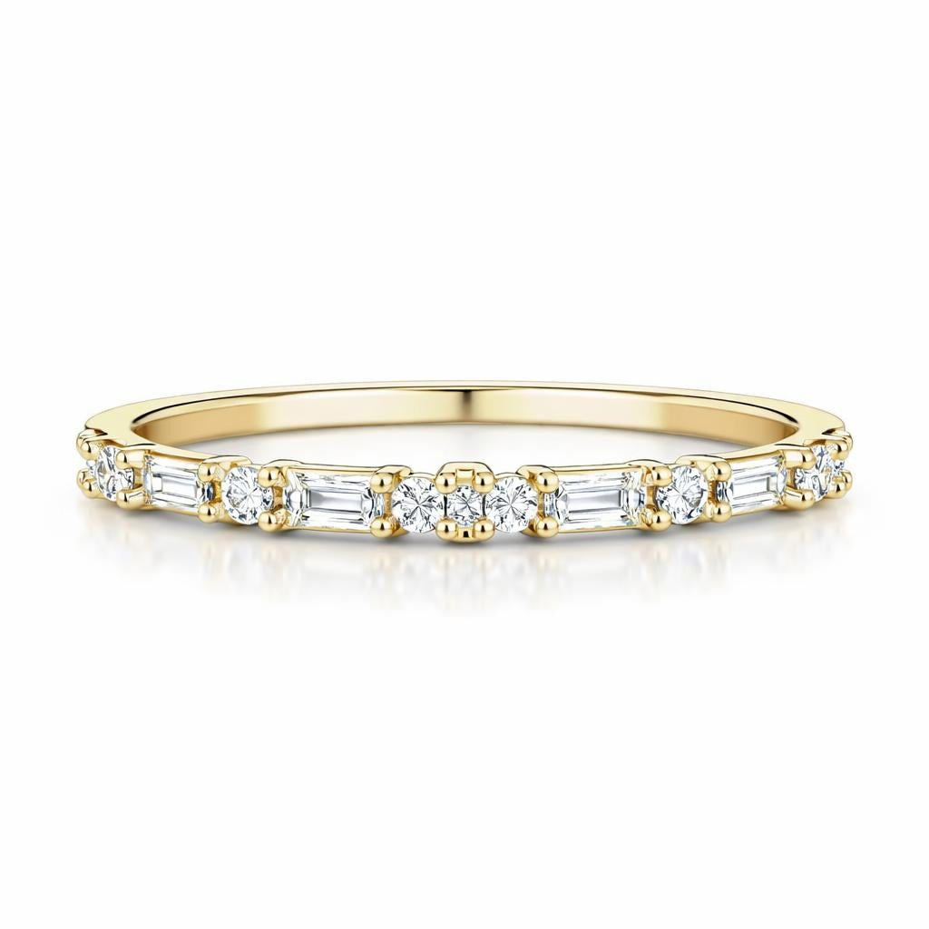 10 Karat Yellow Gold Wedding Band with Baguette and Round Diamonds