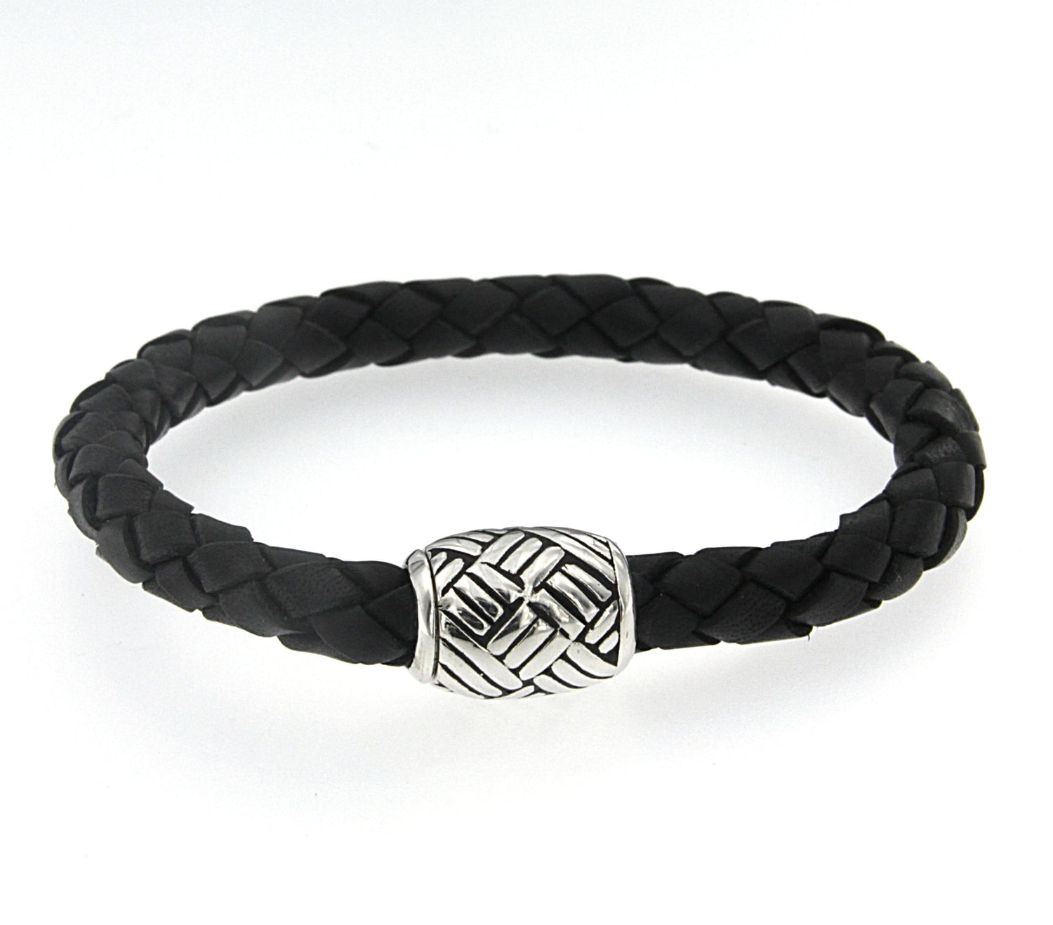 Sterling Silver and Black Woven Leather Killarney Bracelet