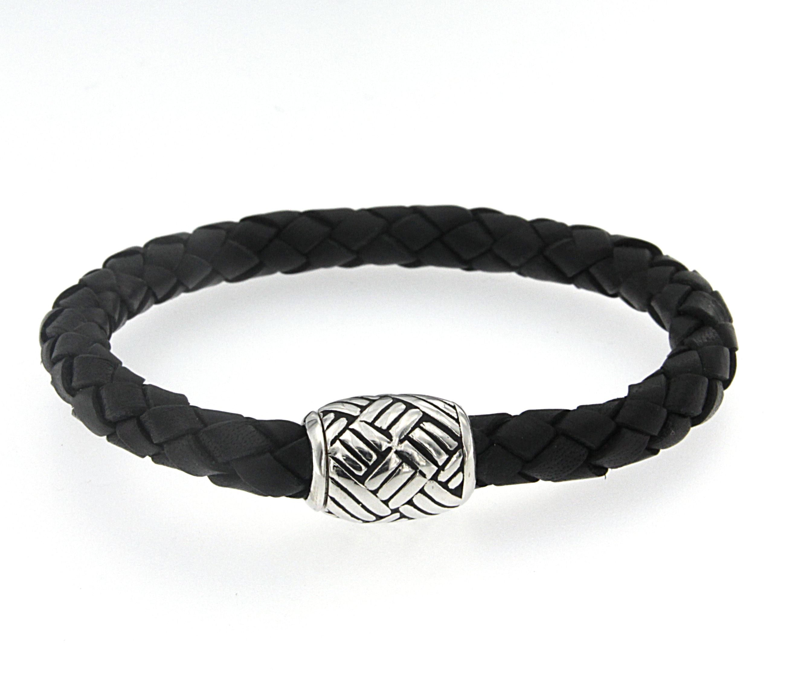 Sterling Silver and Black Woven Leather Killarney Bracelet