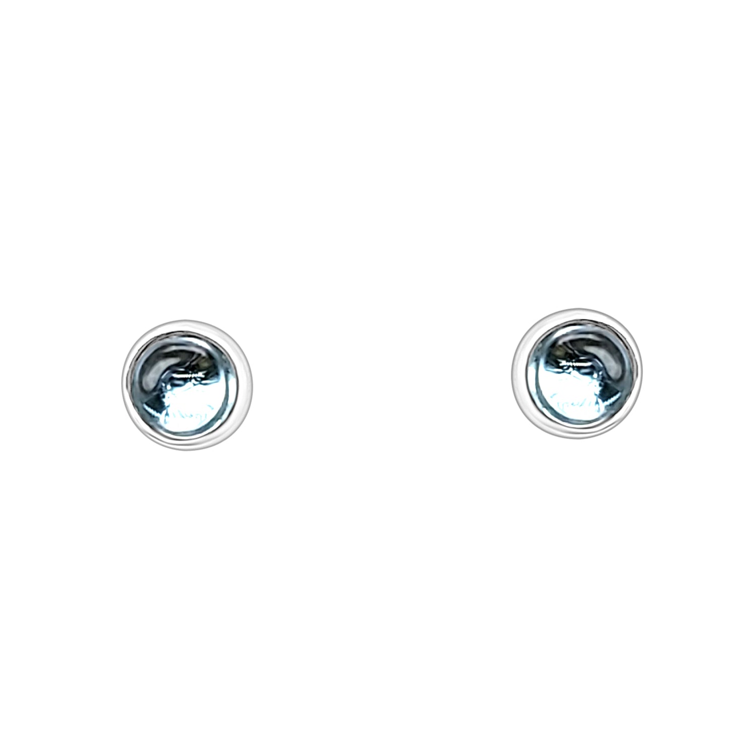 Sterling Silver Bezel Set Cabochon Blue Topaz Earrings - Round Shape 1.48