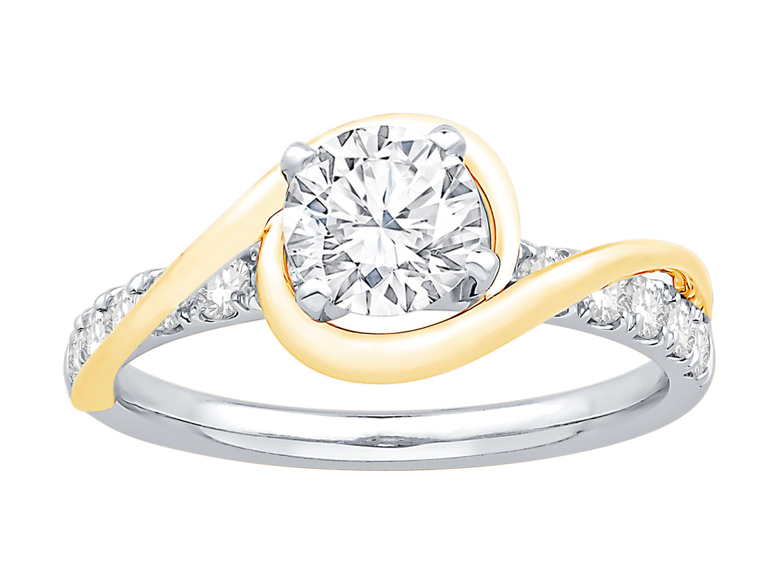 Two-Tone Round Brilliant Cut Halo Engagement Ring with 1.00 Lab Diamond - 14K Gold