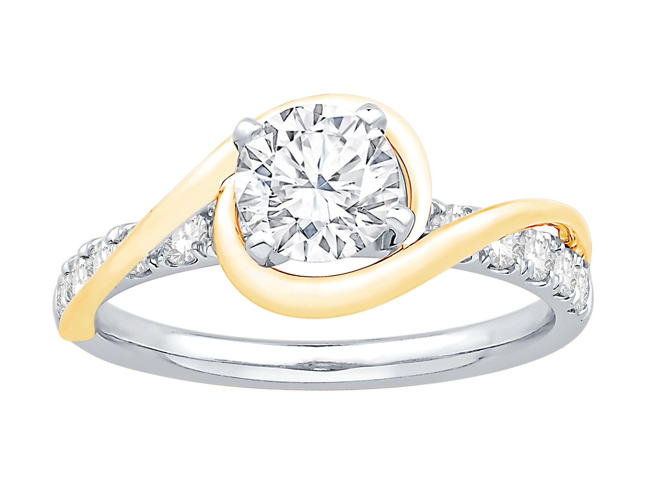 Two-Tone Round Brilliant Cut Halo Engagement Ring with 1.00 Lab Diamond - 14K Gold