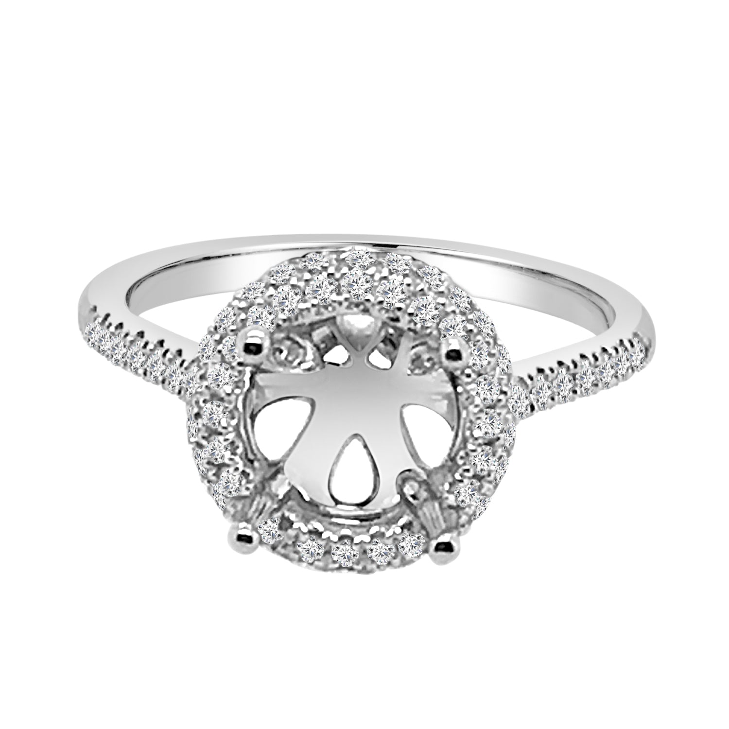 14K White Gold Fancy Tulip Rd Pave Engagement Mounting