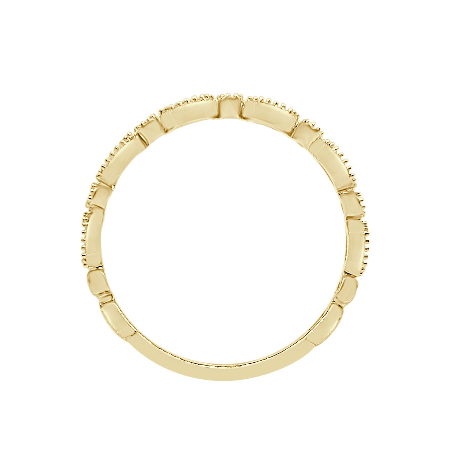 18K Yellow Gold Wedding Band with Rd/Hex Milgrain, 0.09ct Natural Diamond