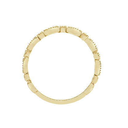 18K Yellow Gold Wedding Band with Rd/Hex Milgrain, 0.09ct Natural Diamond