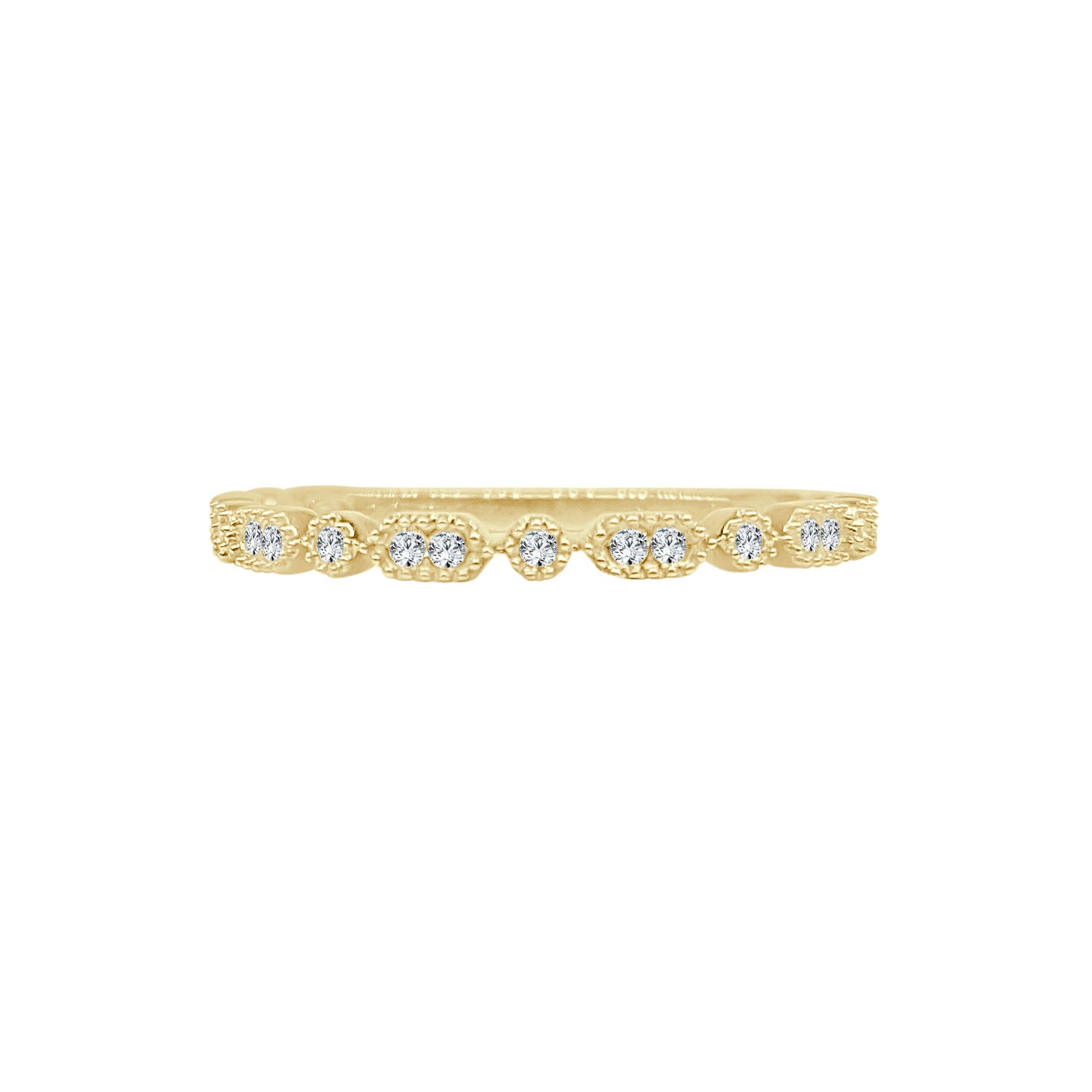 18K Yellow Gold Wedding Band with Rd/Hex Milgrain, 0.09ct Natural Diamond