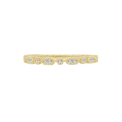 18K Yellow Gold Wedding Band with Rd/Hex Milgrain, 0.09ct Natural Diamond