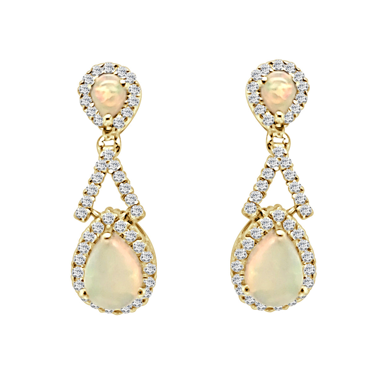 Opal Halo Earrings in 14 Karat Yellow Gold - 1.00 Carat
