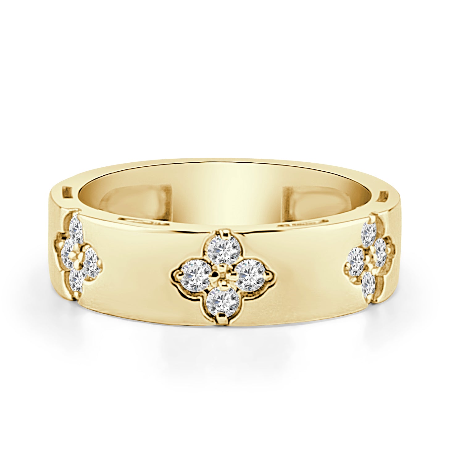 Clover Shape 14K Yellow Gold Ring with Natural Diamond 0.43 ct