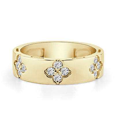 Clover Shape 14K Yellow Gold Ring with Natural Diamond 0.43 ct