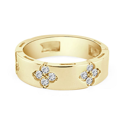 Clover Shape 14K Yellow Gold Ring with Natural Diamond 0.43 ct