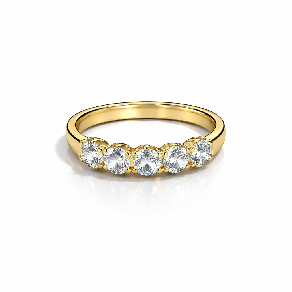 Round 5 Stone Natural Diamond Wedding Band in 14 Karat Yellow Gold - 1.52 Carats