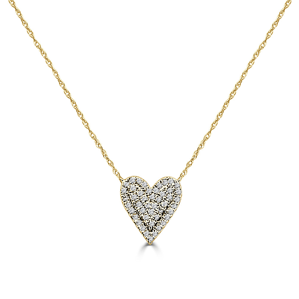 10K Yellow Gold Round Natural Diamond Pave Heart Pendant Necklace - 0.27 Carat